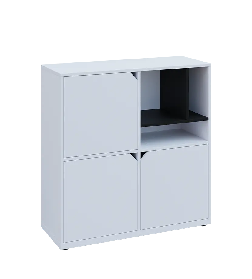 KU3-10DN3 P skříňka 3-dvéřová, niky, 1054x1022x400 mm, provedení pravé, korpus a dvířka bílá sněžná/police černá