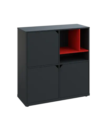 KU3-10DN3 P skříňka 3-dvéřová, niky, 1054x1022x400 mm, provedení pravé, korpus a dvířka antracit/police červená