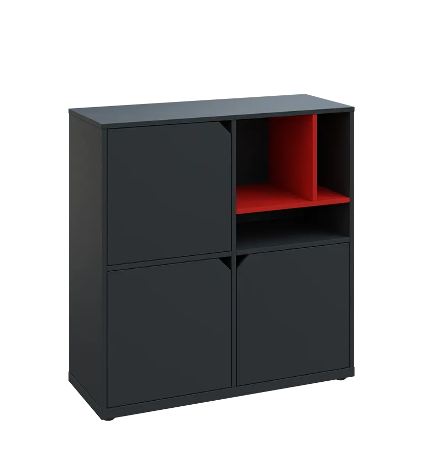 KU3-10DN3 P skříňka 3-dvéřová, niky, 1054x1022x400 mm, provedení pravé, korpus a dvířka antracit/police červená