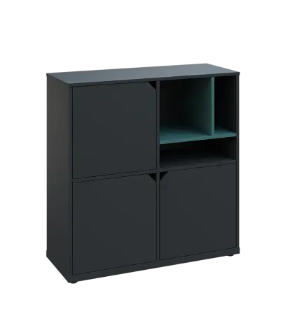 KU3-10DN3 P skříňka 3-dvéřová, niky, 1054x1022x400 mm, provedení pravé, korpus a dvířka antracit/police světle petrolejová