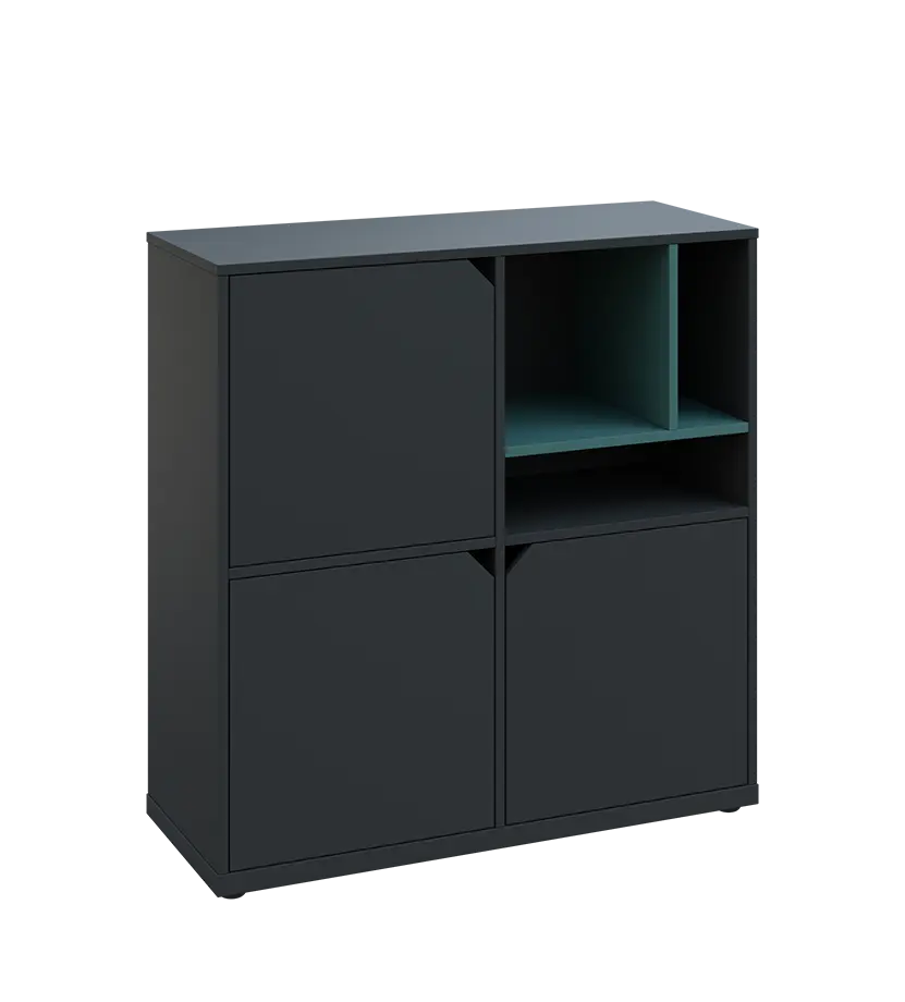 KU3-10DN3 P skříňka 3-dvéřová, niky, 1054x1022x400 mm, provedení pravé, korpus a dvířka antracit/police světle petrolejová