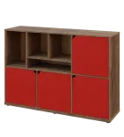 KU3-15DN4 L skříňka 4-dvéřová, niky, 1054x1522x400 mm, provedení levé, dub halifax cínový/červená