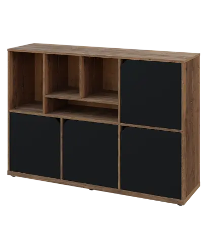 KU3-15DN4 L skříňka 4-dvéřová, niky, 1054x1522x400 mm, provedení levé, dub halifax cínový/černá