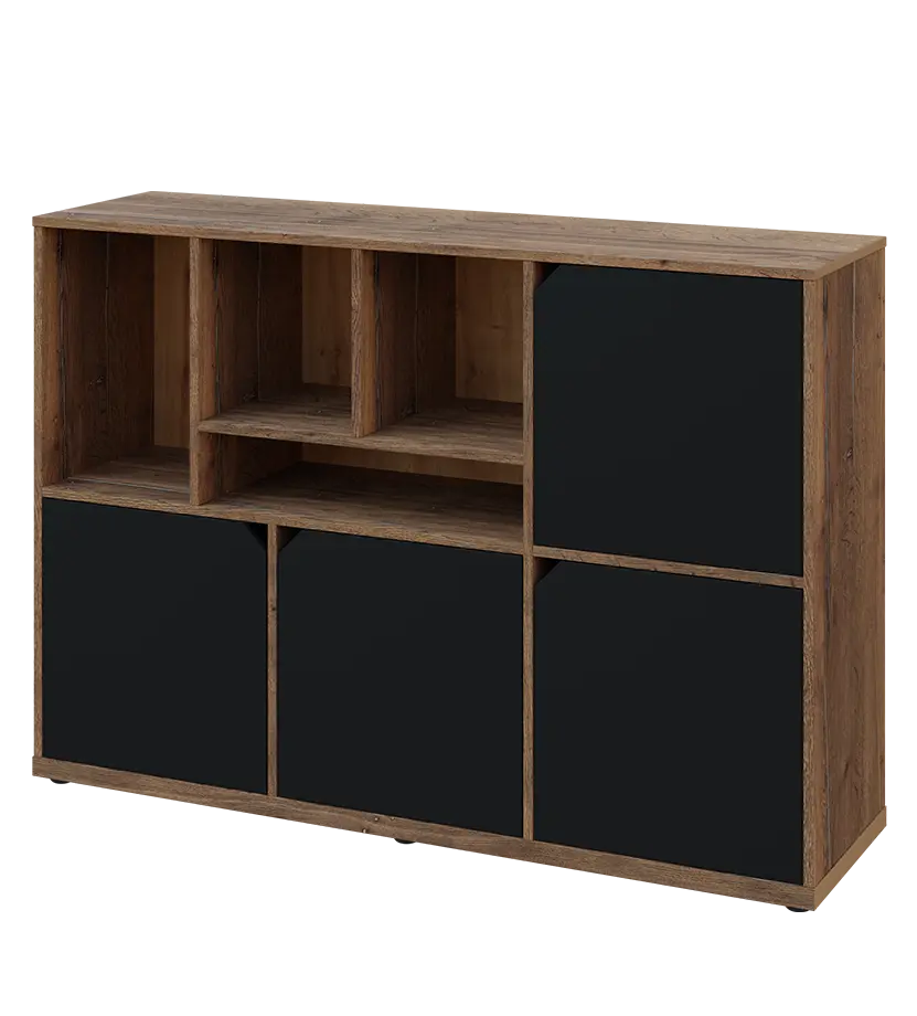 KU3-15DN4 L skříňka 4-dvéřová, niky, 1054x1522x400 mm, provedení levé, dub halifax cínový/černá