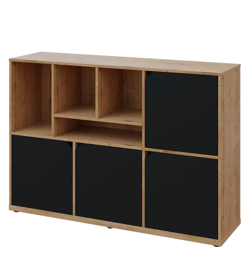 KU3-15DN4 L skříňka 4-dvéřová, niky, 1054x1522x400 mm, provedení levé, dub lite/černá