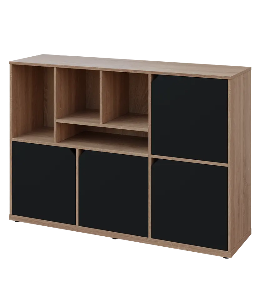 KU3-15DN4 L skříňka 4-dvéřová, niky, 1054x1522x400 mm, provedení levé, dub bardolino/černá