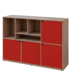 KU3-15DN4 L skříňka 4-dvéřová, niky, 1054x1522x400 mm, provedení levé, dub bardolino/červená
