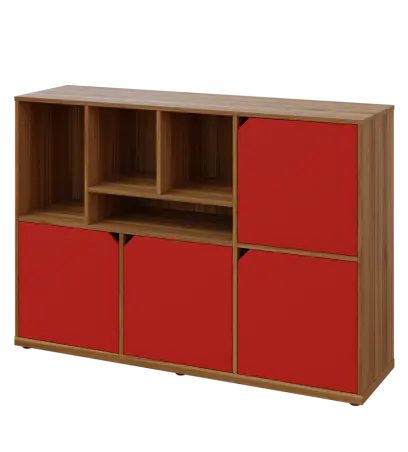 KU3-15DN4 L skříňka 4-dvéřová, niky, 1054x1522x400 mm, provedení levé, ořech světlý/červená