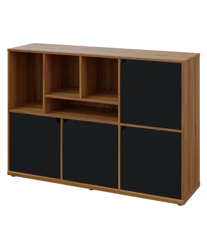 KU3-15DN4 L skříňka 4-dvéřová, niky, 1054x1522x400 mm, provedení levé, ořech světlý/černá