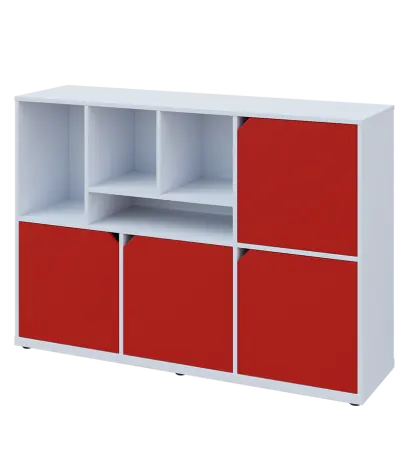 KU3-15DN4 L skříňka 4-dvéřová, niky, 1054x1522x400 mm, provedení levé, bílá sněžná/červená