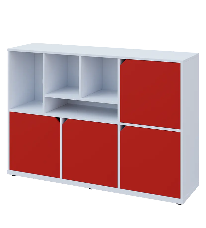 KU3-15DN4 L skříňka 4-dvéřová, niky, 1054x1522x400 mm, provedení levé, bílá sněžná/červená