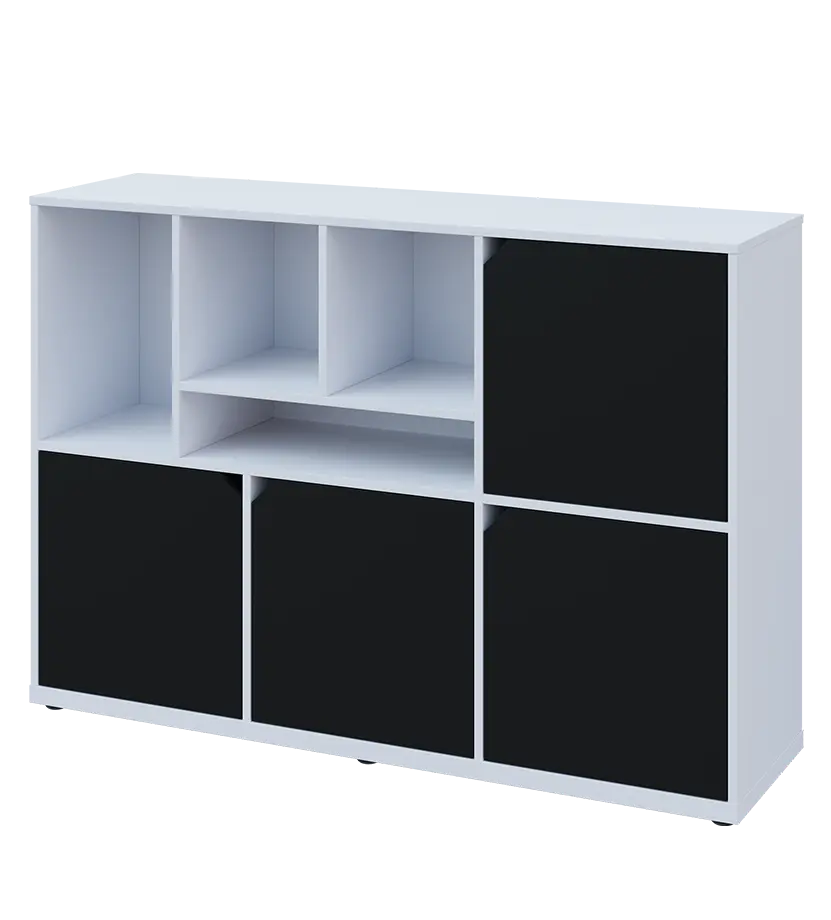 KU3-15DN4 L skříňka 4-dvéřová, niky, 1054x1522x400 mm, provedení levé, bílá sněžná/černá