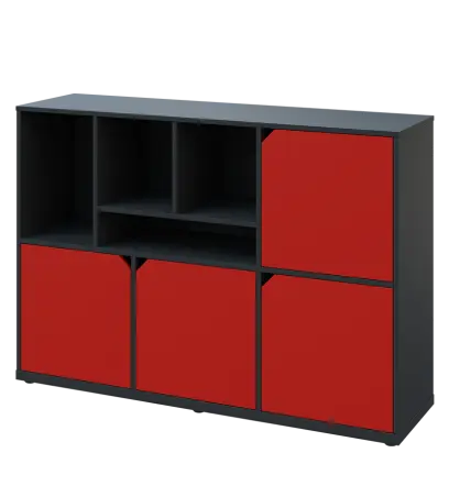 KU3-15DN4 L skříňka 4-dvéřová, niky, 1054x1522x400 mm, provedení levé, antracit/červená