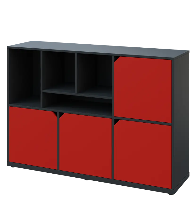 KU3-15DN4 L skříňka 4-dvéřová, niky, 1054x1522x400 mm, provedení levé, antracit/červená