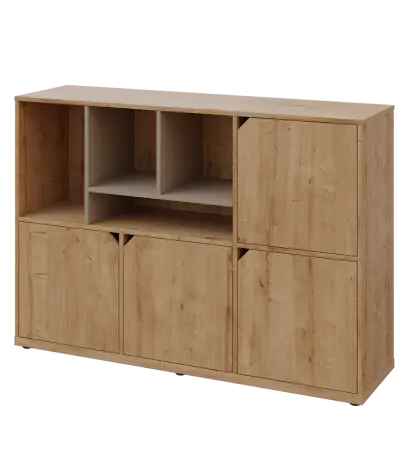 KU3-15DN4 L skříňka 4-dvéřová, niky, 1054x1522x400 mm, provedení levé, korpus a dvířka dub lite/police latte