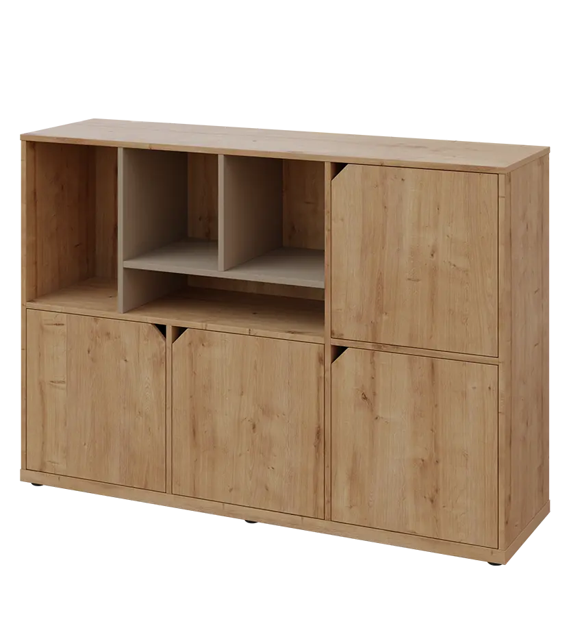 KU3-15DN4 L skříňka 4-dvéřová, niky, 1054x1522x400 mm, provedení levé, korpus a dvířka dub lite/police latte