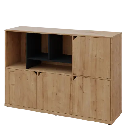 KU3-15DN4 L skříňka 4-dvéřová, niky, 1054x1522x400 mm, provedení levé, korpus a dvířka dub lite/police černá