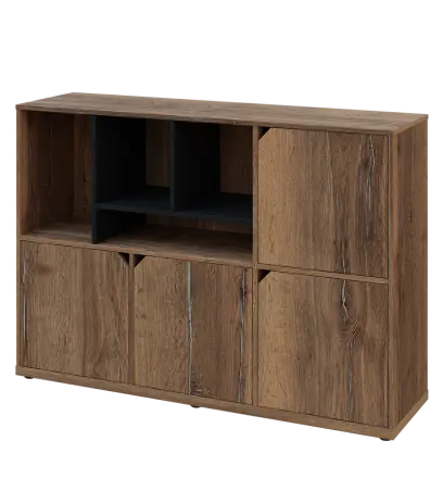 KU3-15DN4 L skříňka 4-dvéřová, niky, 1054x1522x400 mm, provedení levé, korpus a dvířka dub halifax cínový/police černá