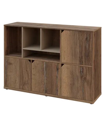 KU3-15DN4 L skříňka 4-dvéřová, niky, 1054x1522x400 mm, provedení levé, korpus a dvířka dub halifax cínový/police latte