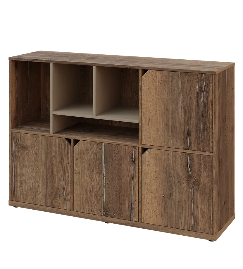 KU3-15DN4 L skříňka 4-dvéřová, niky, 1054x1522x400 mm, provedení levé, korpus a dvířka dub halifax cínový/police latte