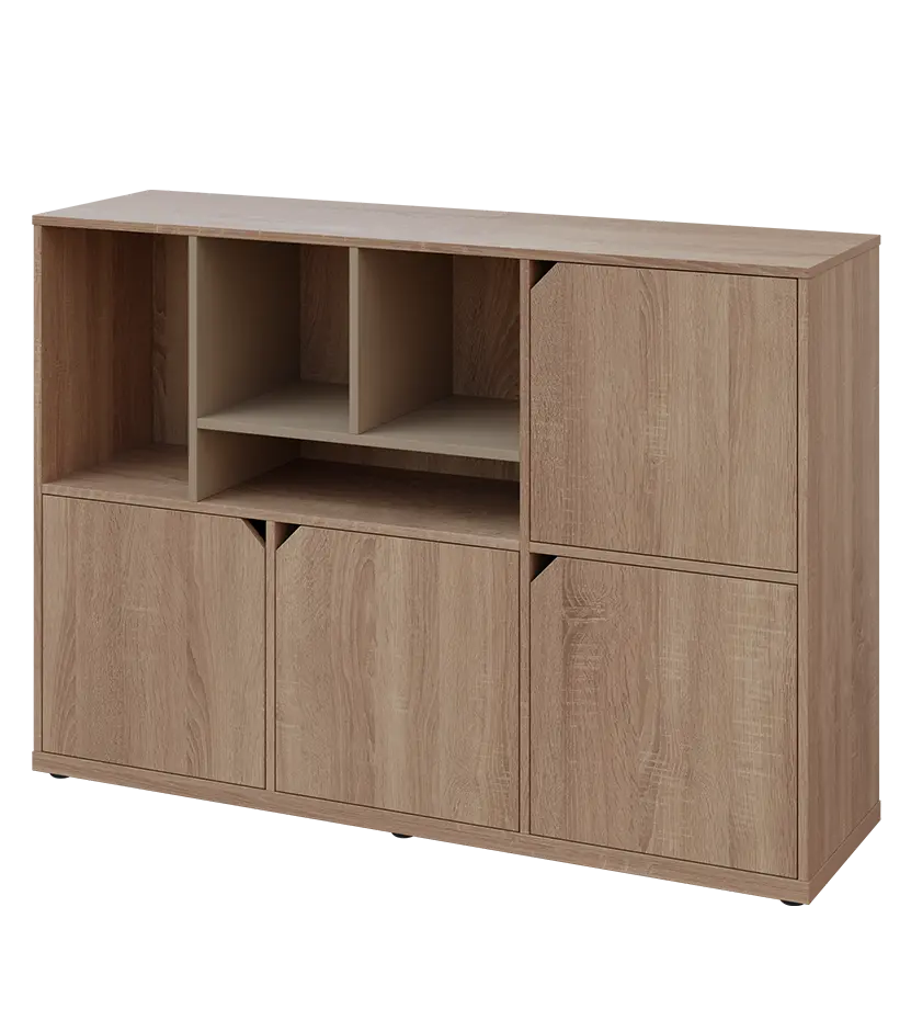 KU3-15DN4 L skříňka 4-dvéřová, niky, 1054x1522x400 mm, provedení levé, korpus a dvířka dub bardolino/police latte