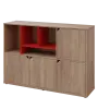KU3-15DN4 L skříňka 4-dvéřová, niky, 1054x1522x400 mm, provedení levé, korpus a dvířka dub bardolino/police červená