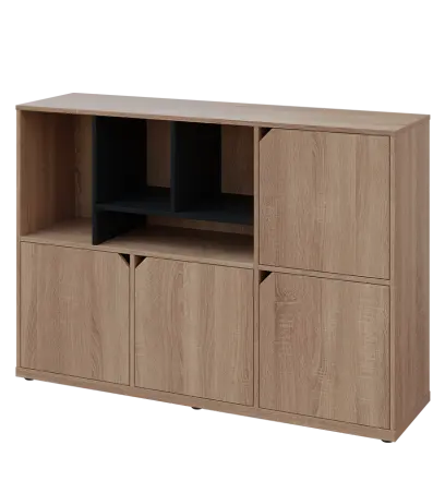 KU3-15DN4 L skříňka 4-dvéřová, niky, 1054x1522x400 mm, provedení levé, korpus a dvířka dub bardolino/police černá