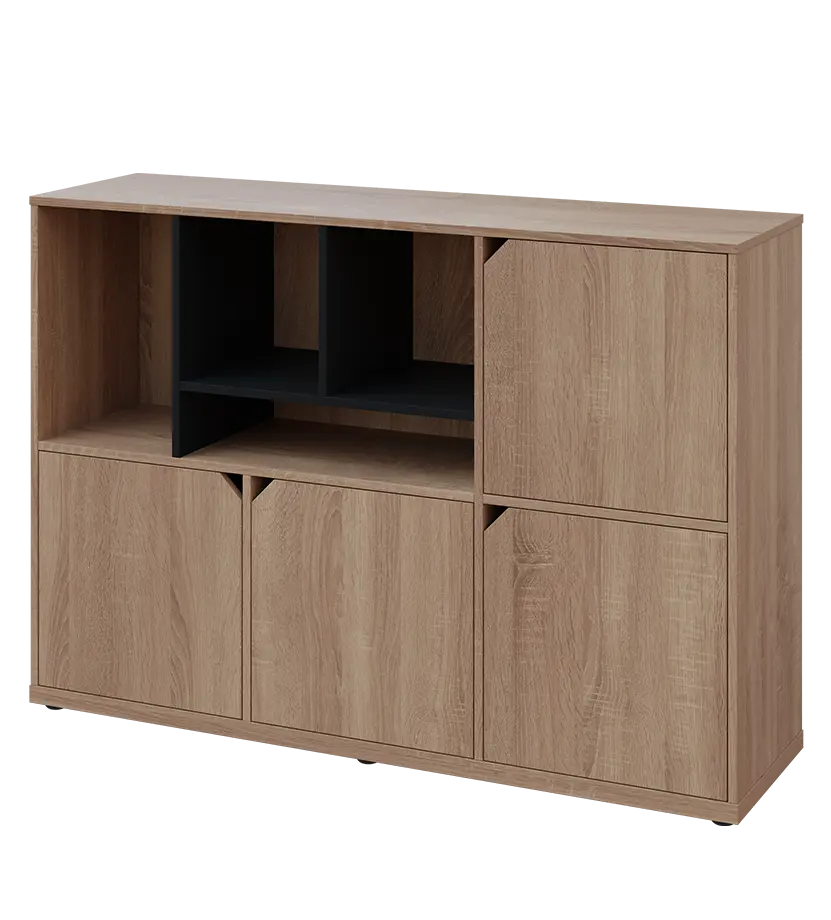 KU3-15DN4 L skříňka 4-dvéřová, niky, 1054x1522x400 mm, provedení levé, korpus a dvířka dub bardolino/police černá