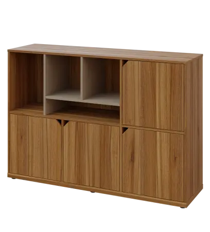 KU3-15DN4 L skříňka 4-dvéřová, niky, 1054x1522x400 mm, provedení levé, korpus a dvířka ořech světlý/police latte