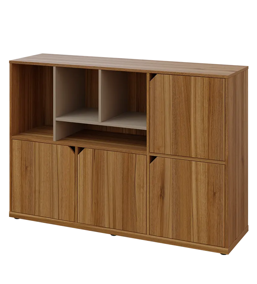 KU3-15DN4 L skříňka 4-dvéřová, niky, 1054x1522x400 mm, provedení levé, korpus a dvířka ořech světlý/police latte