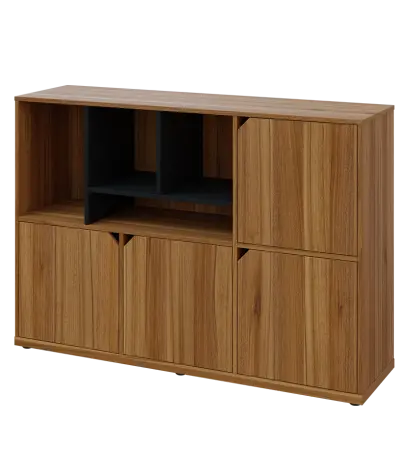 KU3-15DN4 L skříňka 4-dvéřová, niky, 1054x1522x400 mm, provedení levé, korpus a dvířka ořech světlý/police černá