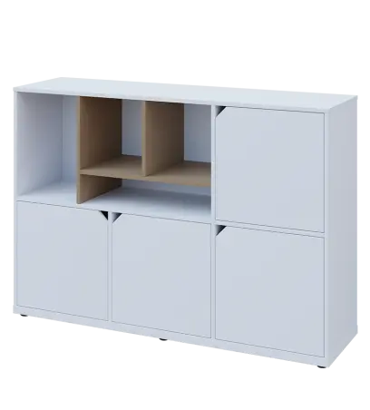 KU3-15DN4 L skříňka 4-dvéřová, niky, 1054x1522x400 mm, provedení levé, korpus a dvířka bílá sněžná/police latte