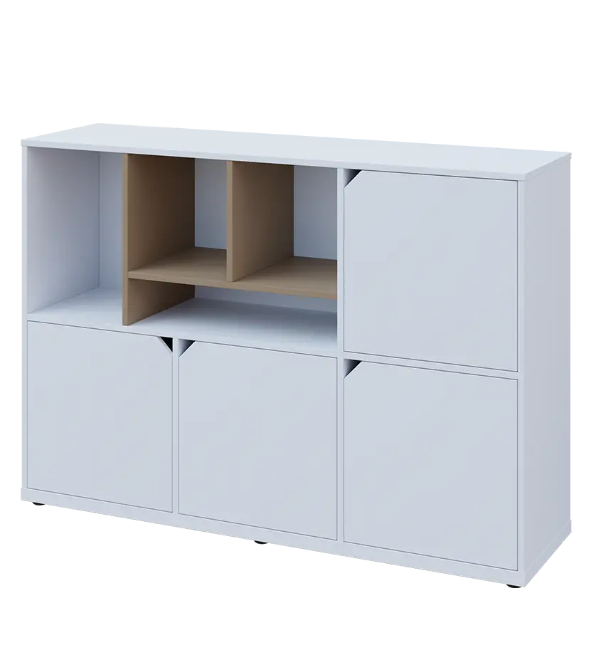 KU3-15DN4 L skříňka 4-dvéřová, niky, 1054x1522x400 mm, provedení levé, korpus a dvířka bílá sněžná/police latte