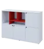 KU3-15DN4 L skříňka 4-dvéřová, niky, 1054x1522x400 mm, provedení levé, korpus a dvířka bílá sněžná/police červená