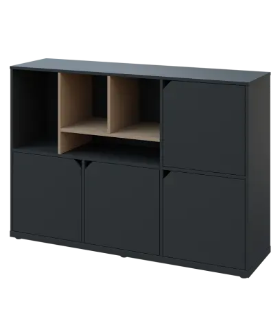 KU3-15DN4 L skříňka 4-dvéřová, niky, 1054x1522x400 mm, provedení levé, korpus a dvířka antracit/police latte