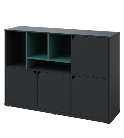 KU3-15DN4 L skříňka 4-dvéřová, niky, 1054x1522x400 mm, provedení levé, korpus a dvířka antracit/police světle petrolejová