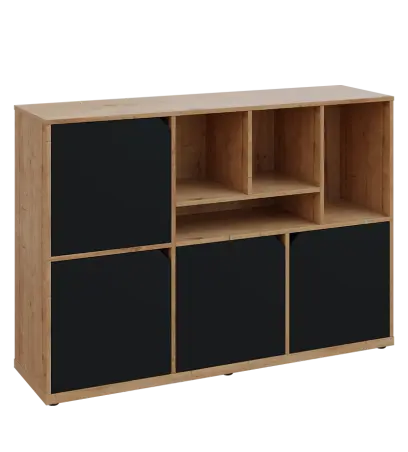 KU3-15DN4 P skříňka 4-dvéřová, niky, 1054x1522x400 mm, provedení pravé, dub lite/černá