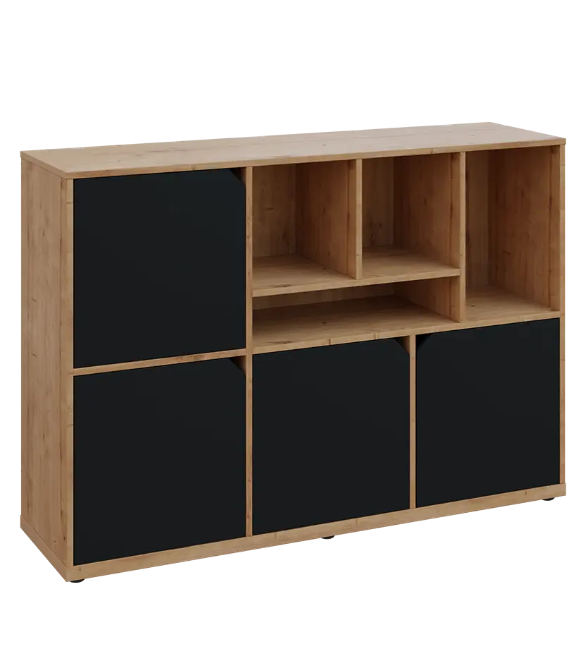 KU3-15DN4 P skříňka 4-dvéřová, niky, 1054x1522x400 mm, provedení pravé, dub lite/černá