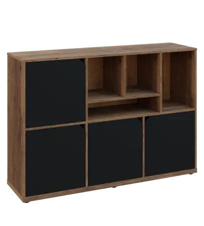 KU3-15DN4 P skříňka 4-dvéřová, niky, 1054x1522x400 mm, provedení pravé, dub halifax cínový/černá