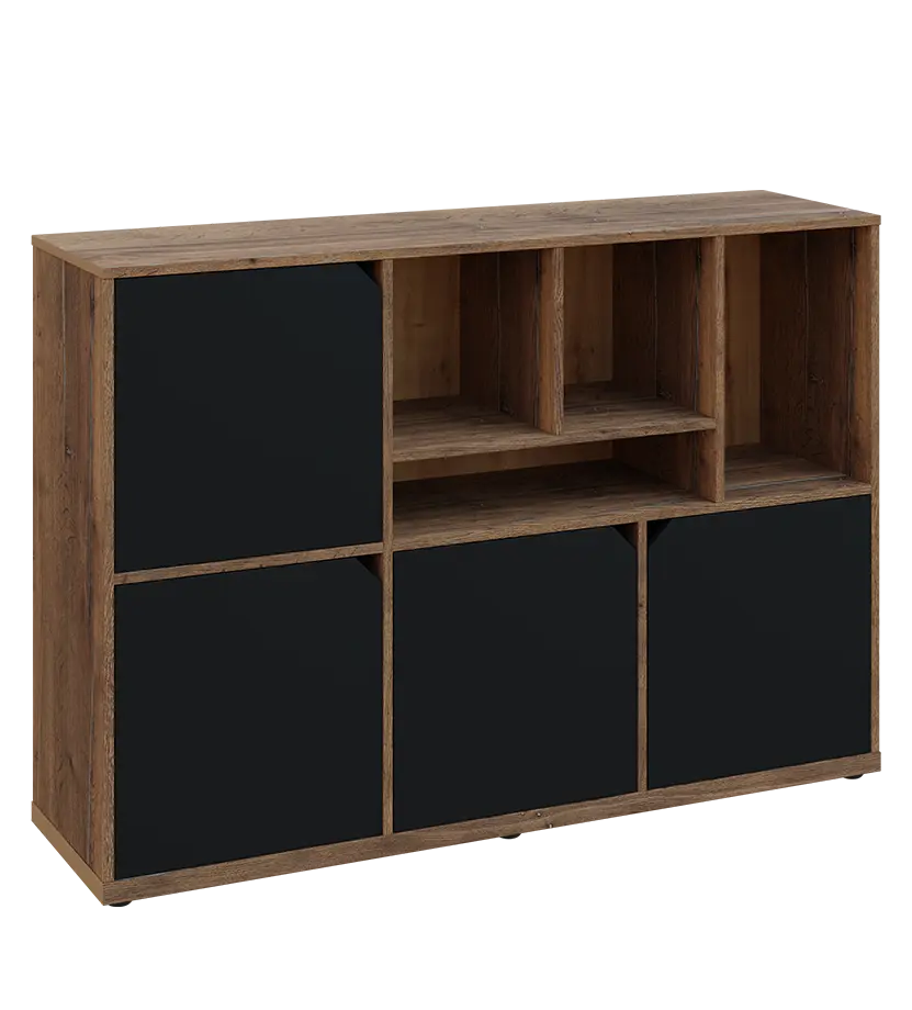 KU3-15DN4 P skříňka 4-dvéřová, niky, 1054x1522x400 mm, provedení pravé, dub halifax cínový/černá