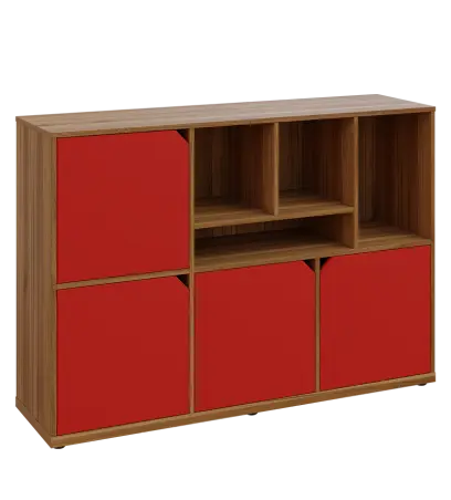 KU3-15DN4 P skříňka 4-dvéřová, niky, 1054x1522x400 mm, provedení pravé, ořech světlý/červená