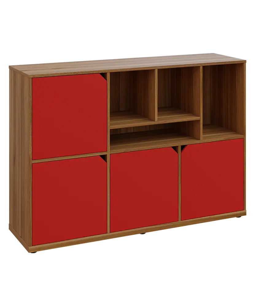 KU3-15DN4 P skříňka 4-dvéřová, niky, 1054x1522x400 mm, provedení pravé, ořech světlý/červená