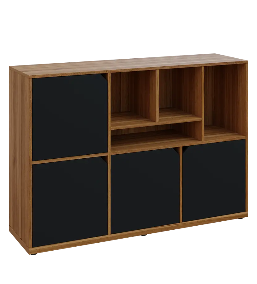 KU3-15DN4 P skříňka 4-dvéřová, niky, 1054x1522x400 mm, provedení pravé, ořech světlý/černá