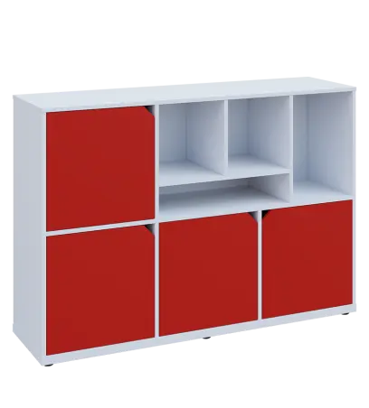 KU3-15DN4 P skříňka 4-dvéřová, niky, 1054x1522x400 mm, provedení pravé, bílá sněžná/červená