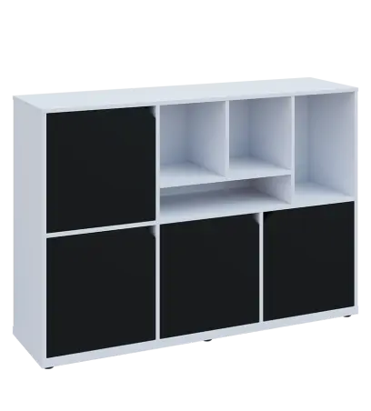 KU3-15DN4 P skříňka 4-dvéřová, niky, 1054x1522x400 mm, provedení pravé, bílá sněžná/černá