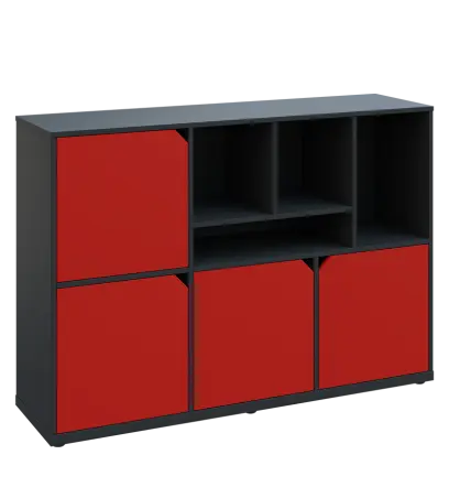 KU3-15DN4 P skříňka 4-dvéřová, niky, 1054x1522x400 mm, provedení pravé, antracit/červená