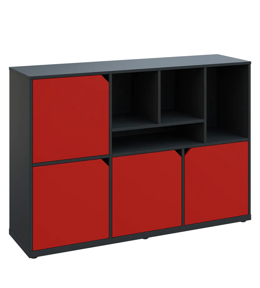 KU3-15DN4 P skříňka 4-dvéřová, niky, 1054x1522x400 mm, provedení pravé, antracit/červená