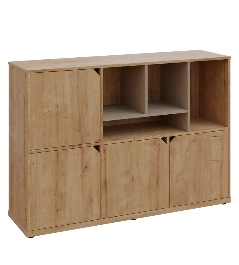 KU3-15DN4 P skříňka 4-dvéřová, niky, 1054x1522x400 mm, provedení pravé, korpus a dvířka dub lite/police latte