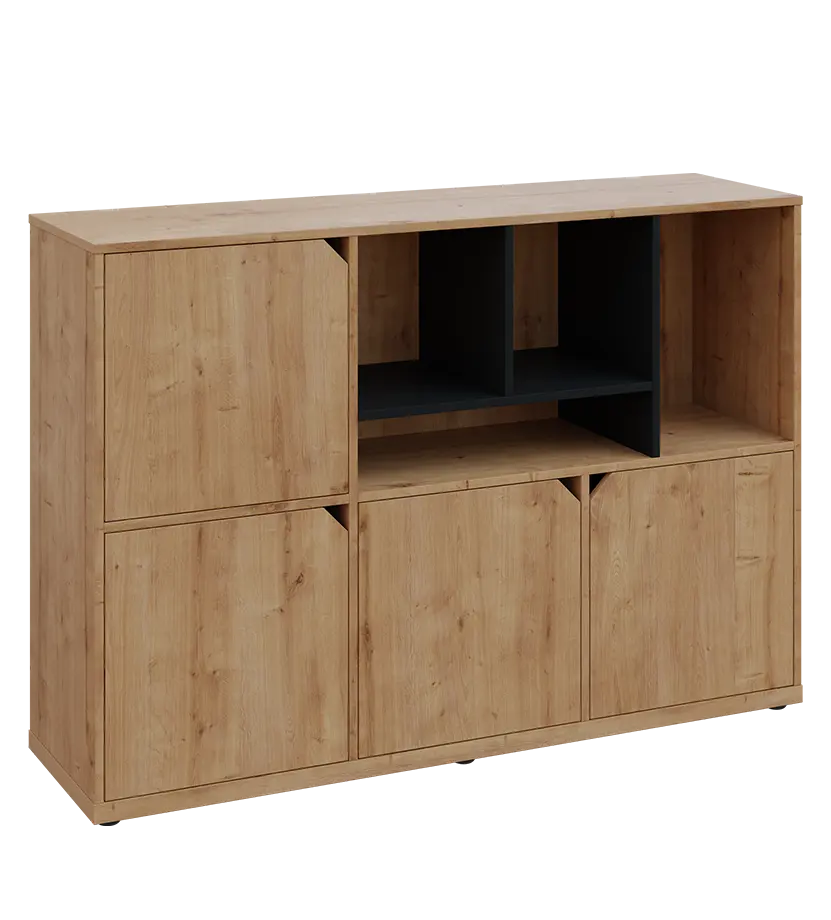 KU3-15DN4 P skříňka 4-dvéřová, niky, 1054x1522x400 mm, provedení pravé, korpus a dvířka dub lite/police černá