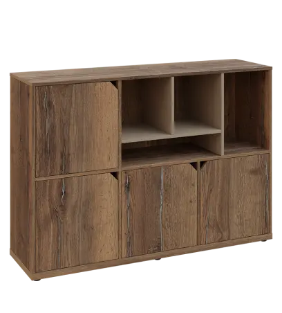 KU3-15DN4 P skříňka 4-dvéřová, niky, 1054x1522x400 mm, provedení pravé, korpus a dvířka dub halifax cínový/police latte